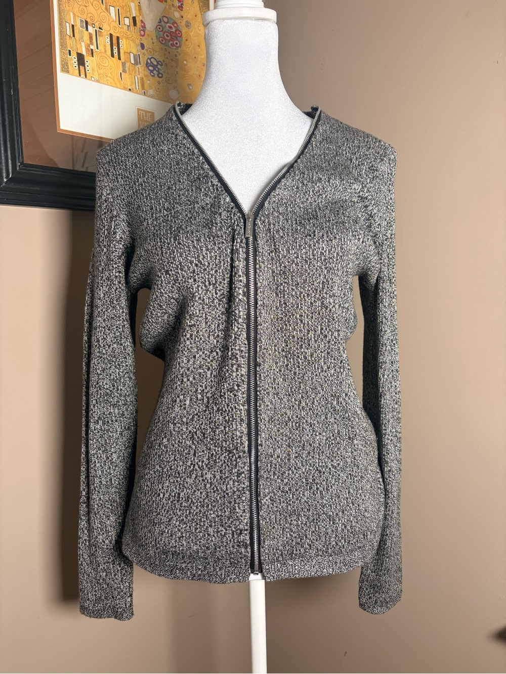 Calvin Klein Heather Gray Zip-Front Sweater Cardigan
